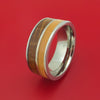 Titanium Ring with Guitar String and Whiskey Barrel Wood Inlays Custom Made Band