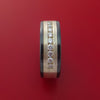 Black Zirconium Ring with Sterling Silver Inlay and Diamonds Custom Made Band