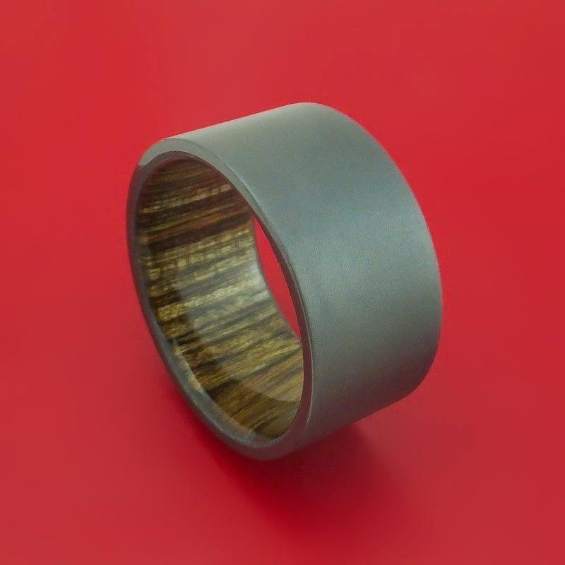 Wide Black Zirconium Ring with Interior Hardwood Sleeve Custom Made Band