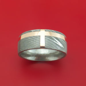 Damascus Steel and 14K Rose Gold Band Custom Made