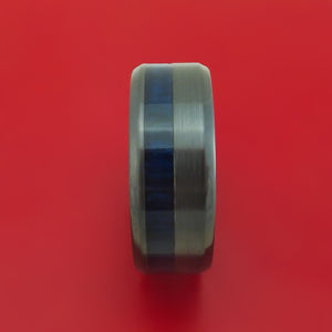 Black Zirconium Ring with Hardwood Inlay and Interior Hardwood Sleeve Custom Made Band