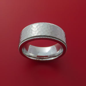 Cobalt Chrome Hammered Ring with Coin Milled Edge Custom Made Band