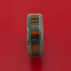 Damascus Steel Ring with Hardwood Inlay and Interior Hardwood Sleeve Custom Made Band