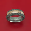 Hammered Damascus Steel Ring with 14k Rose Gold Mokume Shakudo Inlay Custom Made Band