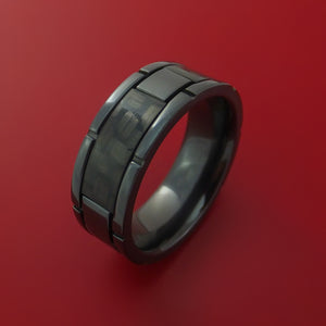 Black Zirconium Ring with Segmented Black Carbon Fiber Inlay Custom Made Band