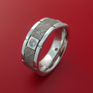 Cobalt Chrome Ring with Segmented Gibeon Meteorite Inlay and Diamond Custom Made Band