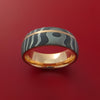 Tiger Damascus Steel Ring with 14k Rose Gold Inlay and Interior 14k Rose Gold Sleeve Custom Made Band