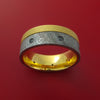 18K Yellow Gold Ring with Gibeon Meteorite Inlay and Diamond Custom Made Band