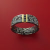 Damascus Steel Zebra Pattern Ring with 14K Yellow Gold and Black Diamonds Custom Made Band