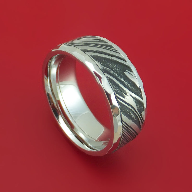 Cobalt Chrome Ring with Kuro Damascus Steel Inlay Custom Made Band