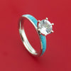 Cobalt Chrome Ring with Turquoise Inlay and White Sapphire Custom Made Band