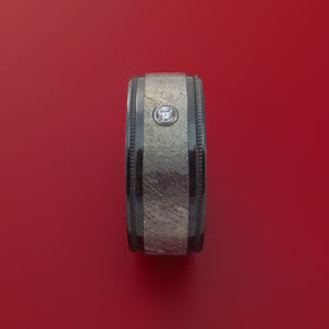 Black Zirconium Ring with Gibeon Meteorite Inlay and Diamond Custom Made Band