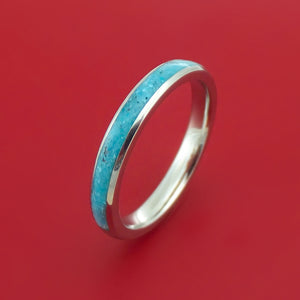 Cobalt Chrome and White Sapphire Engagement and Wedding Ring Set with Turquoise Inlay Custom Made