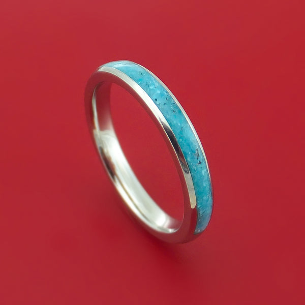 Cobalt Chrome Ring With Turquoise Inlay Custom Made Mens Wedding Band Stonebrook Jewelry 