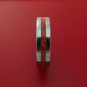 Titanium Ring with Coral Inlay Custom Made Band