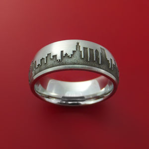 Cobalt Chrome Ring with Chicago Skyline Cityscape Custom Made Band