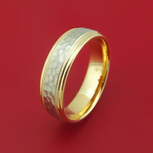 14k Yellow Gold and Hammered White Gold Band Custom Made Ring