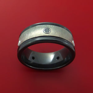 Black Zirconium Ring with Zirconium Inlay and Black Diamonds