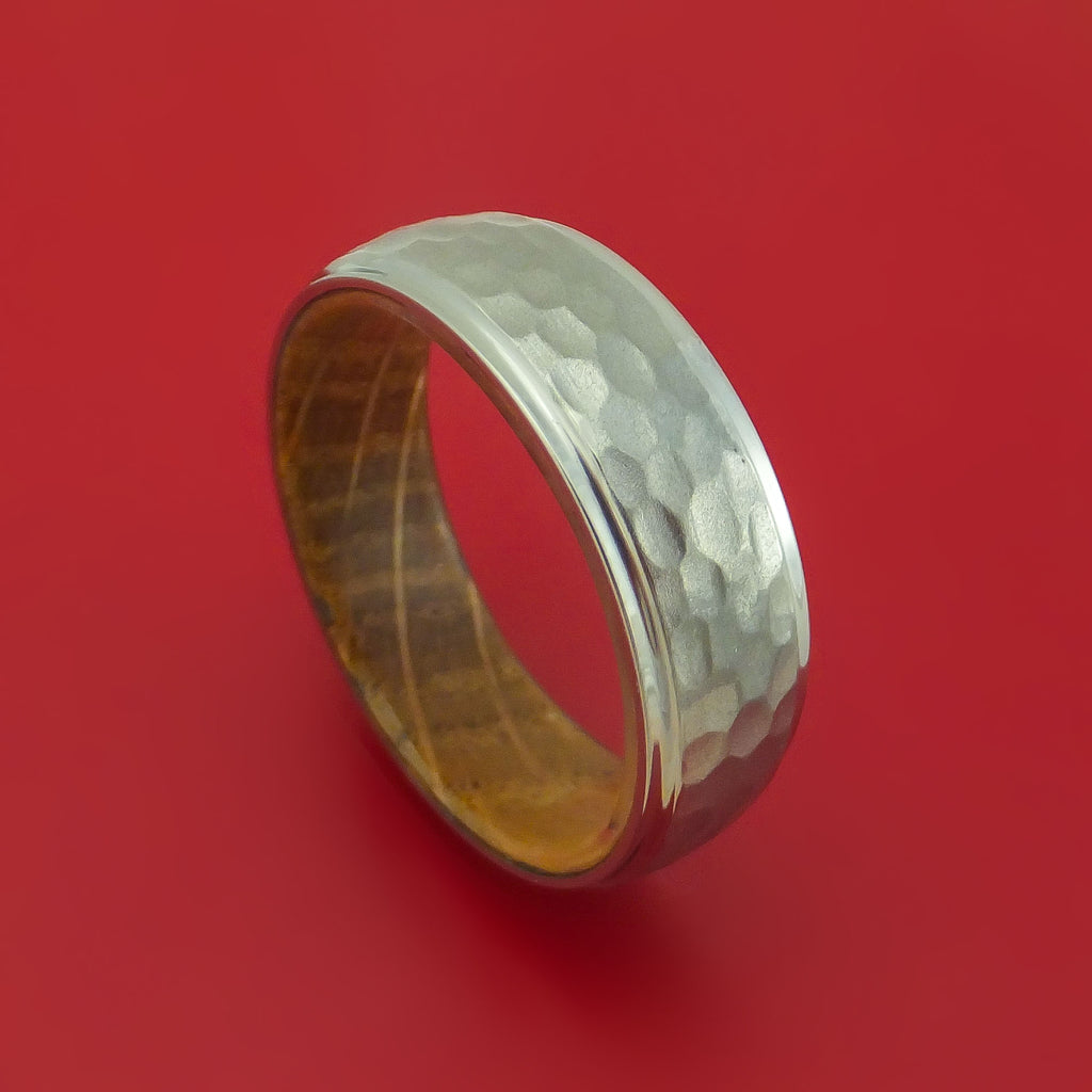 Hammered Titanium Ring with Interior Hardwood Sleeve Custom Made Band
