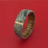 Hammered Damascus Steel Ring with 14k Rose Gold Inlay and Interior Hardwood Sleeve Custom Made Band