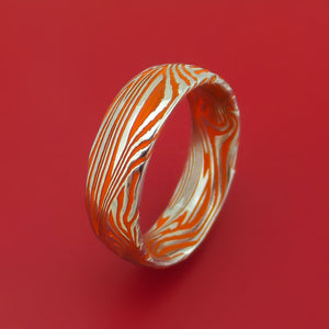 Sunset Kuro Damascus Steel Ring with Cerakote Inlay Custom Made Band