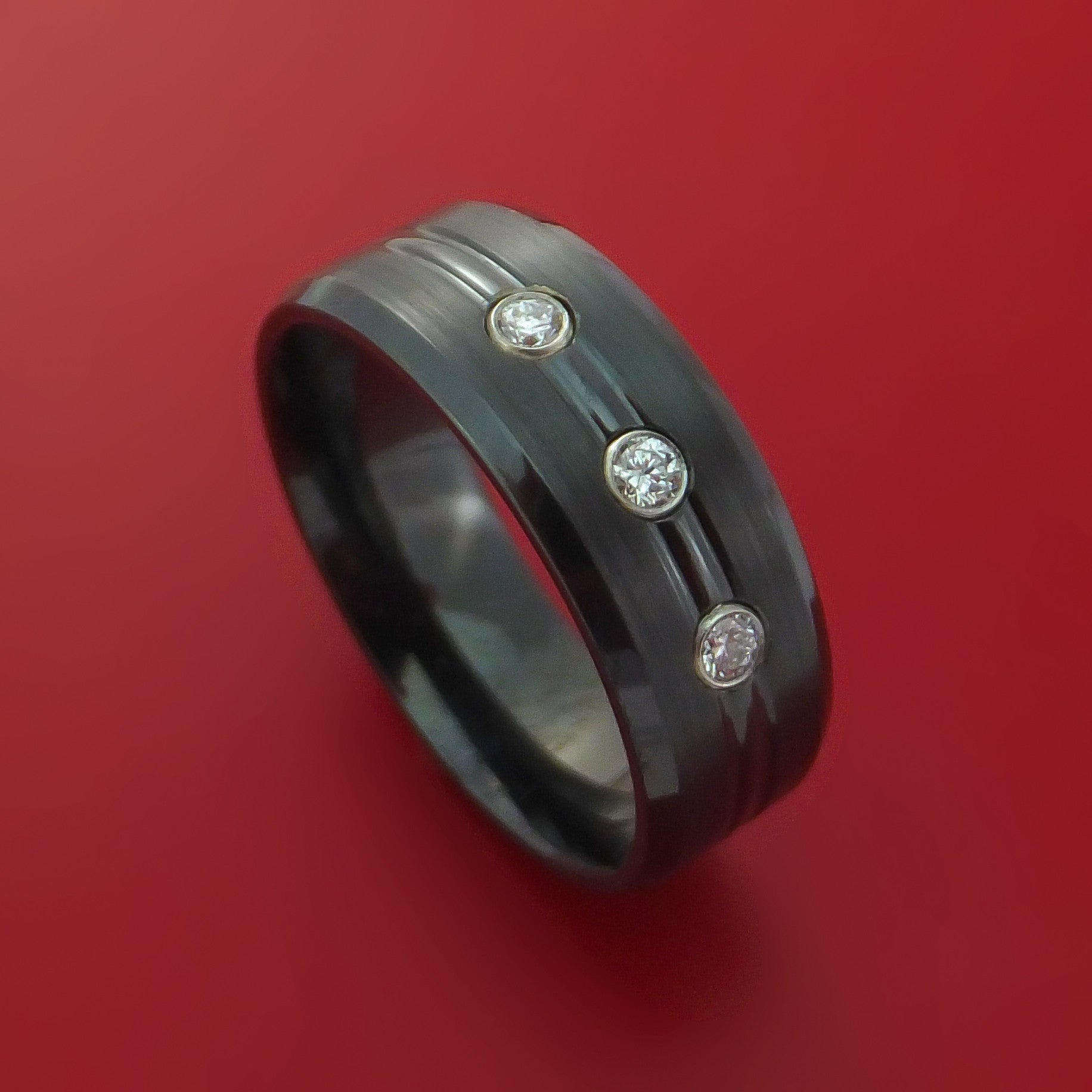 Black Zirconium Ring with Diamonds Custom Made Band – Stonebrook
