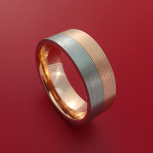 Titanium and Gold Ring Style with Solid 14k Rose Gold Inner Sleeve Wedding Band Custom made to Any Size