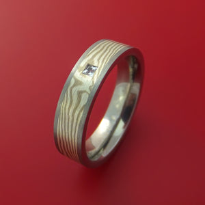 Titanium and Mokume Gane Ring with Diamond Custom Made Band