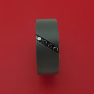 Black Zirconium Ring with Angled Chanel-Set Black Diamonds Custom Made Band