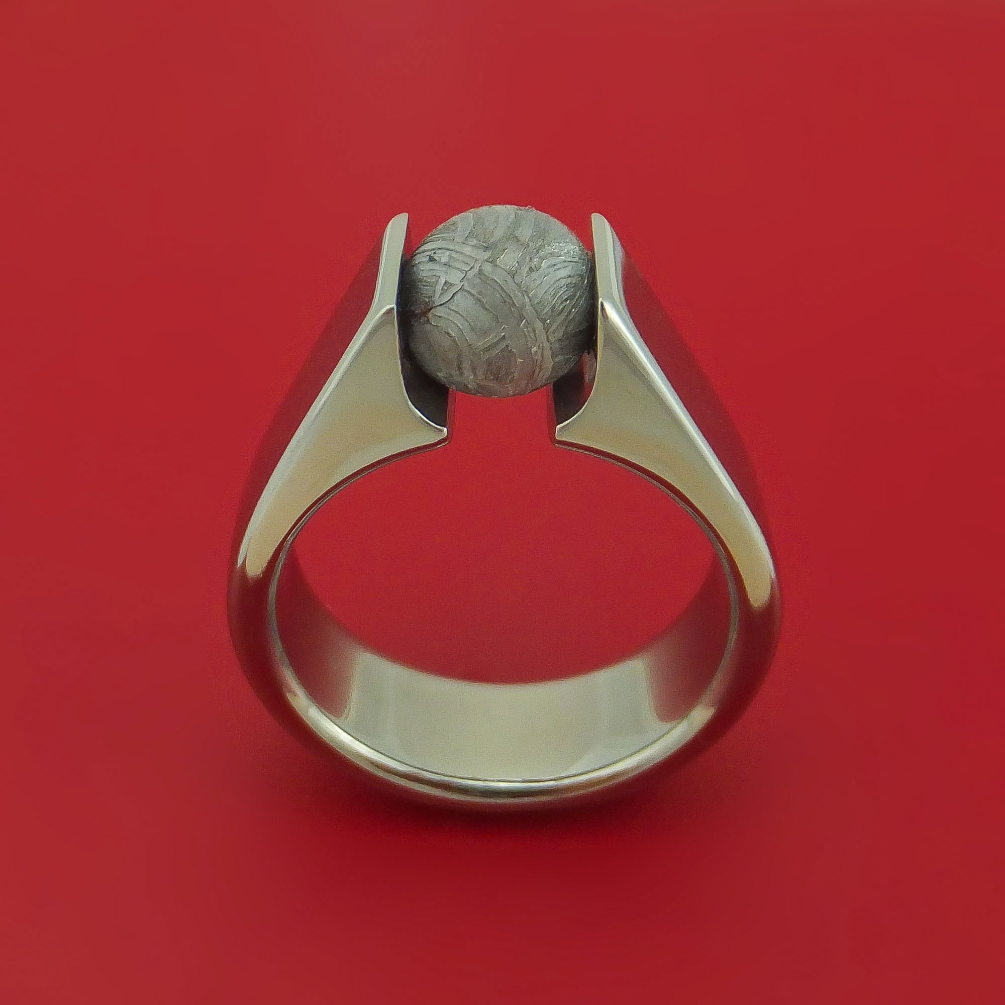 Tension Set Diamond Engagement Ring with Meteorite