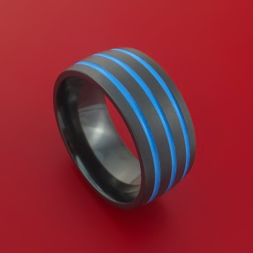 Wide Black Zirconium Ring with Cerakote Inlay Custom Made Band