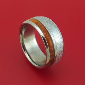 Titanium Ring with Gibeon Meteorite and Hardwood Inlays Custom Made Band