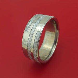 Titanium Ring with Spiral Pattern Gibeon Meteorite Inlay Custom Made Band