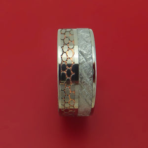 Titanium Ring with Etched Superconductor and Gibeon Meteorite Inlays Custom Made Band
