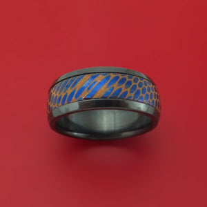 Black Zirconium and Anodized Etched Superconductor Ring Custom Made Titanium-Niobium and Copper Band