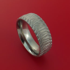 Titanium Carved Tread Design Ring Bold Unique Band Custom Made to Any Size