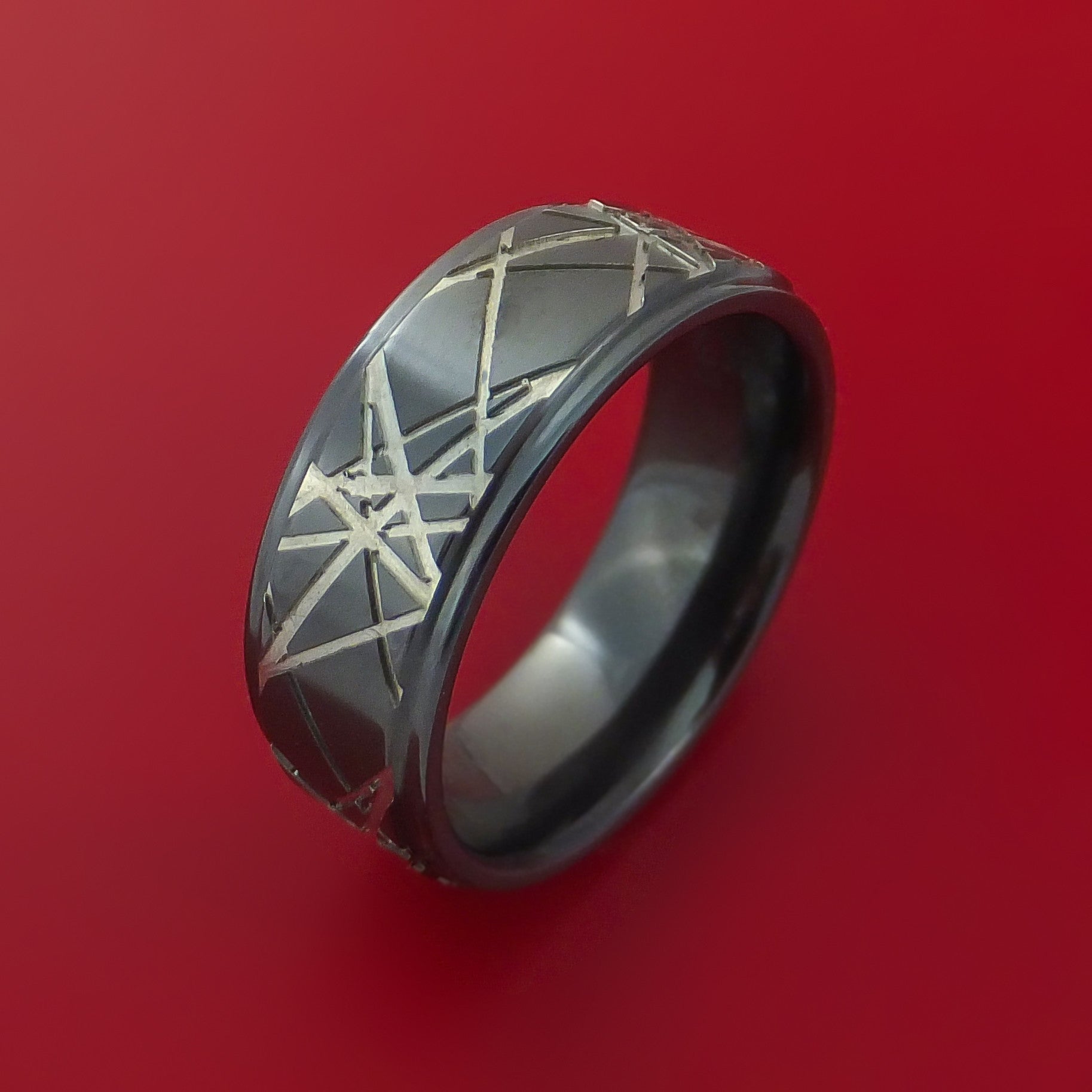 American Rocker Pattern Black Zirconium Retro Rocker Pattern Custom Made Band – Stonebrook Jewelry