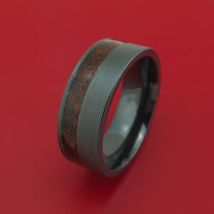 Black Zirconium Ring with Dinosaur Bone Inlay Custom Made Band