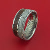 Kuro Damascus Steel Ring with Dinosaur Bone and Gibeon Meteorite Inlays Custom Made Band