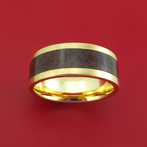 14k Yellow Gold Ring with Dinosaur Bone Inlay Custom Made Band