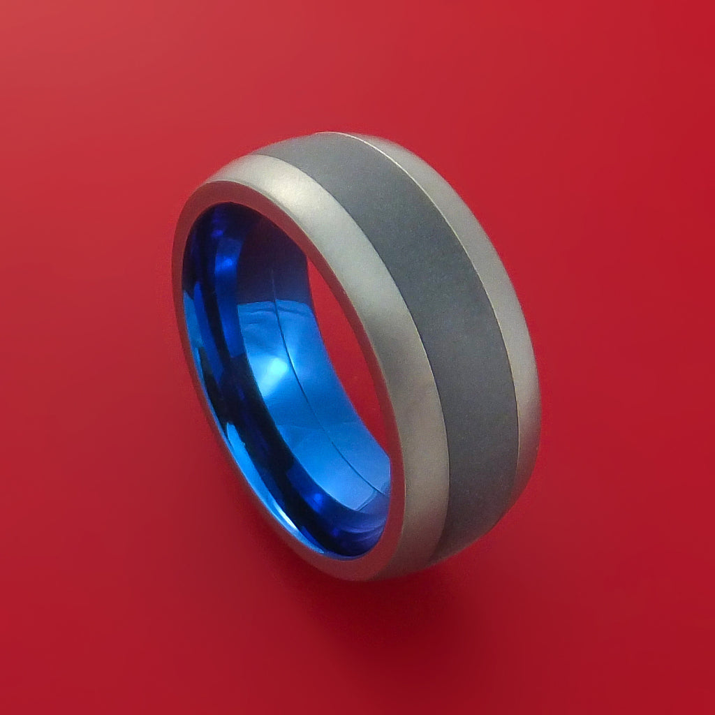 Titanium Ring with Black Zirconium Inlay and Interior Anodized Sleeve Custom Made Band