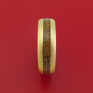 14k Yellow Gold Ring with Dinosaur Bone Inlay and Interior Hardwood Sleeve Custom Made Band