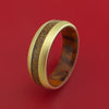 14k Yellow Gold Ring with Dinosaur Bone Inlay and Interior Hardwood Sleeve Custom Made Band