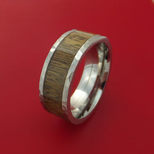 Hammered Titanium Ring with Hardwood Inlay Custom Made Band