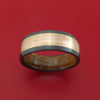 Black Zirconium Ring with 14k Rose Gold Inlay and Interior Hardwood Sleeve Custom Made Band