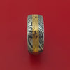 Kuro Damascus Steel and Yellow Gold Mokume Shakudo Gane Inlay Custom Made Band