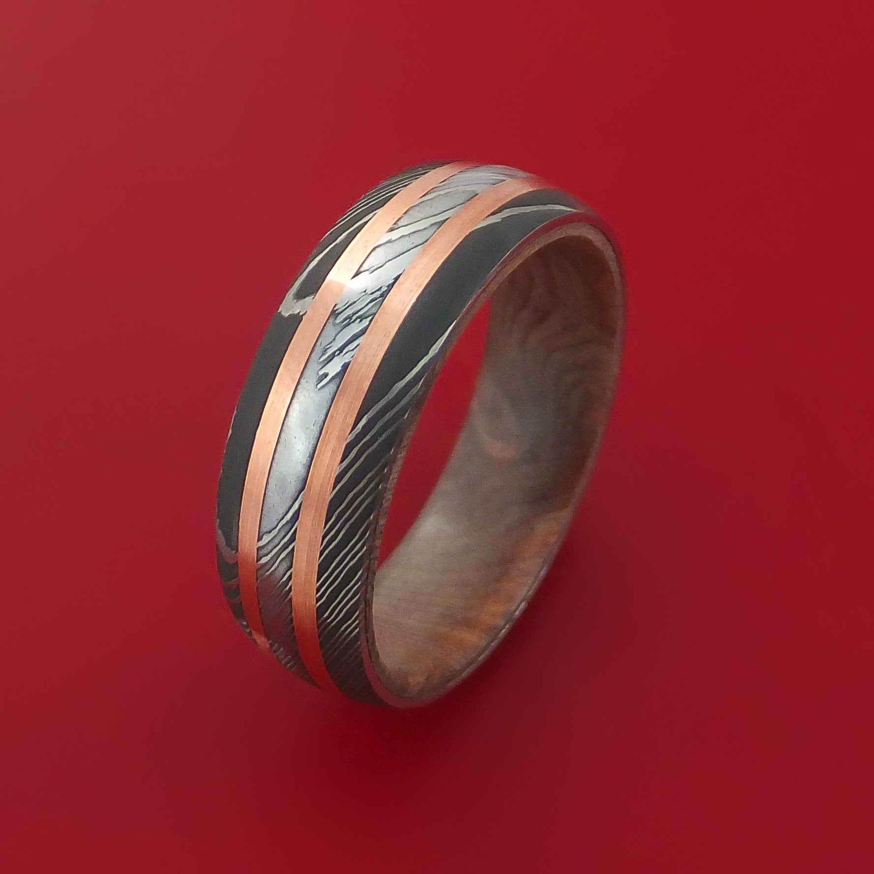 Damascus KE-208-AT Steel Ring Custom and Handmade Steel Ring with Copper  Inlay Steel and Copper Fathers Day Ring Wedding Band Rings (Color Might be