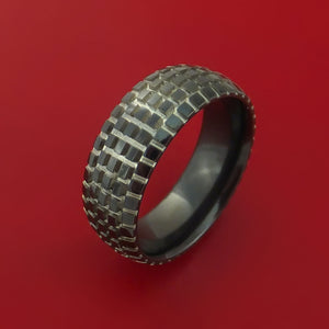 Black Zirconium Ring with Knob Tire Tread Pattern Inlay Custom Made Band