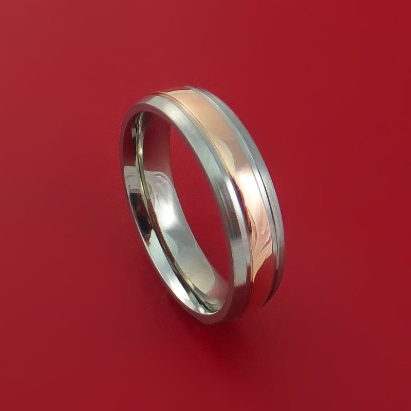 Titanium Ring with 14k Rose Gold Groove Surrounded Inlay Custom Made Band