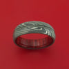 Damascus Steel Ring with Nickel-Wound Guitar String Inlay and Interior Hardwood Sleeve Custom Made Band